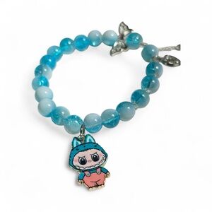 Labubu Blue Glass Beaded Bracelet with Cute Labubu Charm